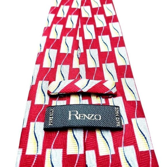 Renzo Polyester Tie Print Red Geometric - Picture 4 of 7